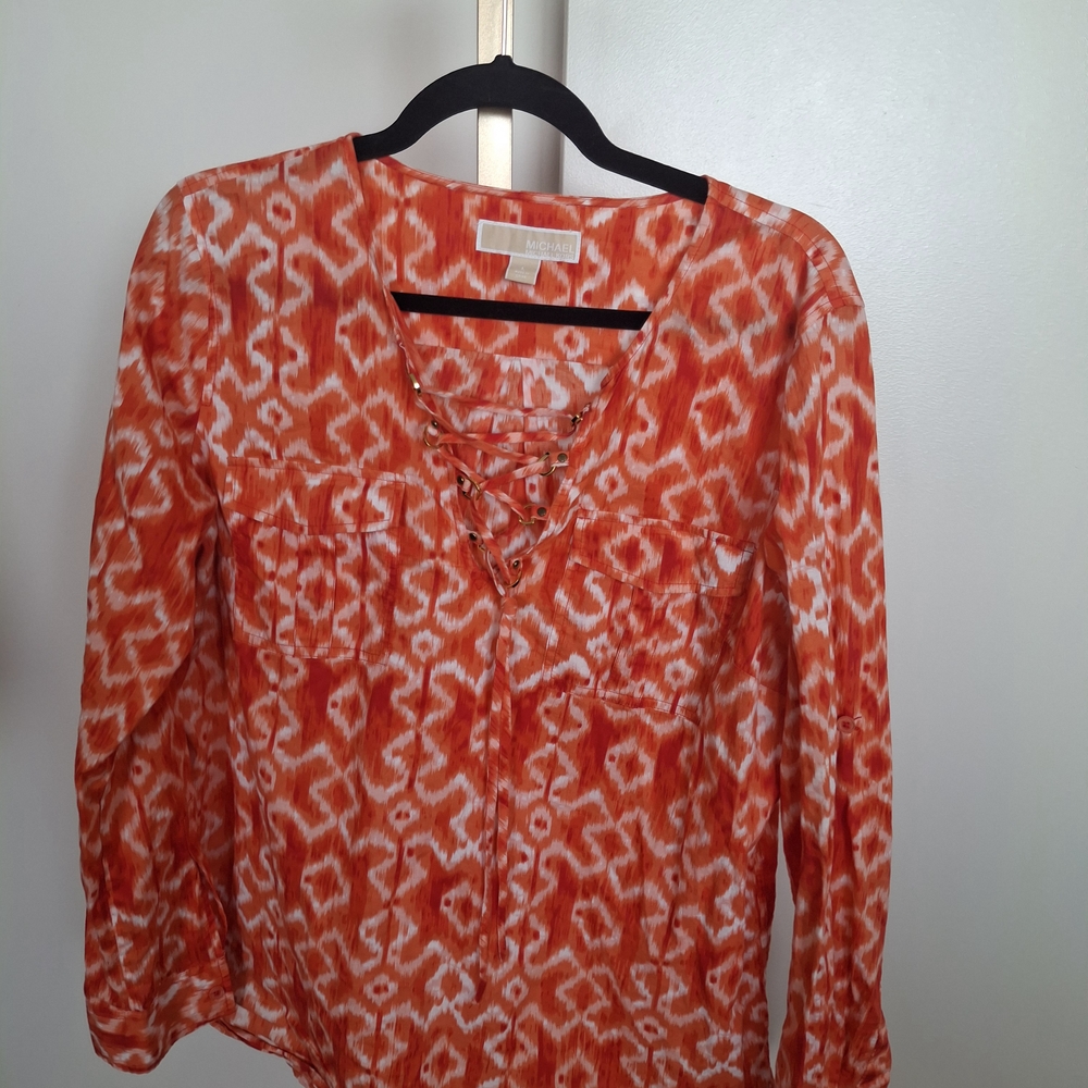 Michael Kors Orange Patterned Blouse - image 2
